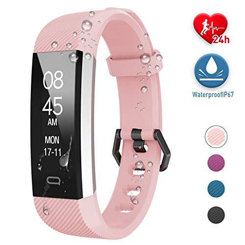 Fitpolo Fitness Tracker Activity Tracker Watch with Heart Rate Monitor Waterproof Smart Fitness Wristband with Step Counter Calorie Counter Pedometer for Kids Men Women Pink