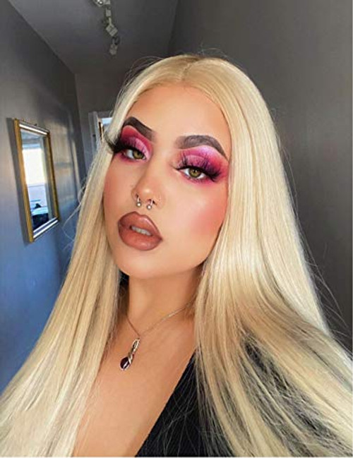 Brown Roots Ombre Blonde Lace Front Wig Glueless Side Part Ash Blonde Synthetic Lace Wigs 24 Inches Long Silky Straight Hair for Women Heat Resistant Brown Roots Ombre Blonde Lace Front Wig Glueless Side Part Ash Blonde Synthetic Lace Wigs 24 Inches Long Silky Straight Hair for Women Heat Resistant