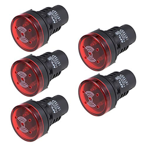 uxcell 5Pcs Red Indicator Light with Buzzer AC DC 24V 28mm Panel Mount Flashing Alarm for Electrical Control Panel HVAC DIY Projects