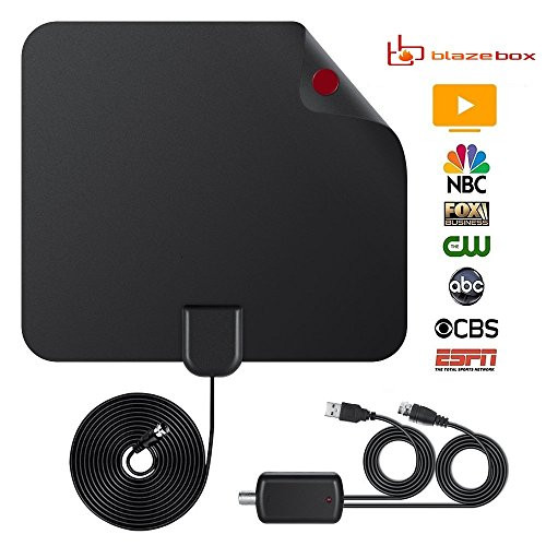 BlazeBox HDTV Antenna, HD Digital Indoor TV Antenna UPGRADED 2018 VERSION, 50 Miles Long Range with Amplifier Signal Booster for 1080P 4K Free TV Channels, Amplified 10ft Coax Cable