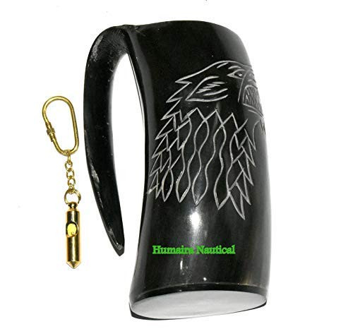 Humaira Nauticals Vikings Valhalla s Game of Thrones Stark House Viking Drinking Horn Mug Wolf Carved tankard for Beer Wine Mead ale