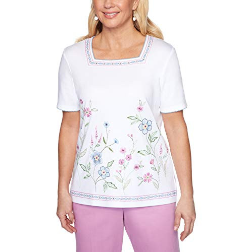 Alfred Dunner Women s Plus Size Border Embroidered Floral Top White 2X