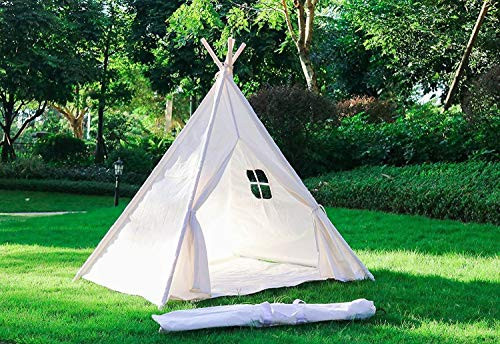 Adan Kids Foldable Play Tent for Indoor OutdoorNatural Cotton Canvas Teepee Play TentLarge Childrens Teepee Tents for Girls and Boys Kids4 Poles Design White Adan Kids Foldable Play Tent for Indoor OutdoorNatural Cotton Canvas Teepee Play TentLarge Childrens Teepee Tents for Girls and Boys Kids4 Poles Design White