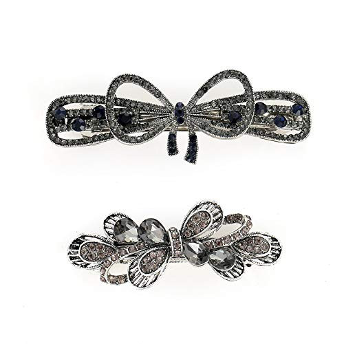 2 PCS Rhinestones Hair Barrettes Flower Butterfly French Clip Vintage Spring Hair Clips Bridal Hair Jewelry for Women Girls Ladies