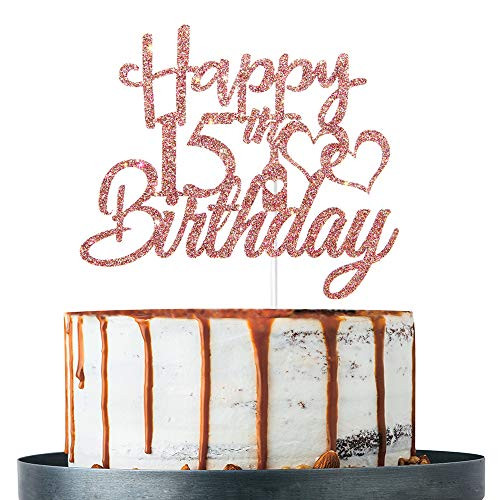 Rose Gold Glitter Happy 15th Birthday Cake Topper 15th Birthday Decoration Supplies Fifteen Years Old Cake Topper Rose Gold Glitter Happy 15th Birthday Cake Topper 15th Birthday Decoration Supplies Fifteen Years Old Cake Topper