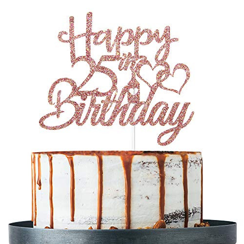Rose Gold Glitter Happy 25th Birthday Cake Topper 25th Birthday Decoration Supplies Twenty five Years Old Cake Topper