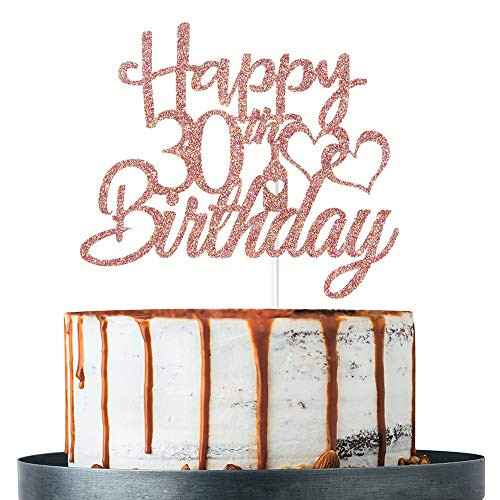 Rose Gold Glitter Happy 30th Birthday Cake Topper 30th Birthday Decoration Supplies Thirty Years Old Cake Topper