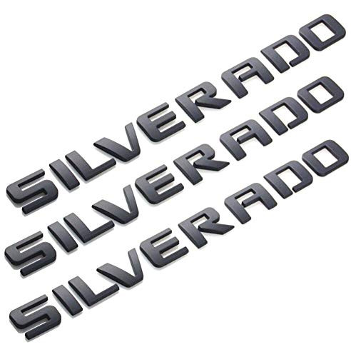 Aimoll 3pcs Silverado Nameplate Letter Emblems 3D Badge Replacement for 1500 2500HD 3500HD Silverado  Matte Black