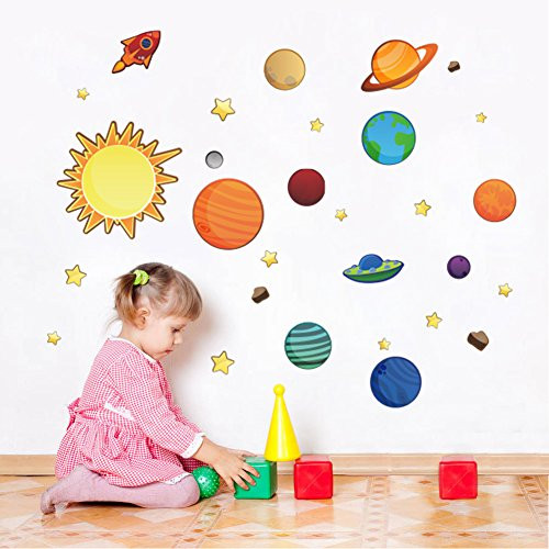 Wall Decor - Colorful The Solar System Wall Stickers Decals Murals Vinyl Removable Art Wall Decals for Kids Children Home Decoration