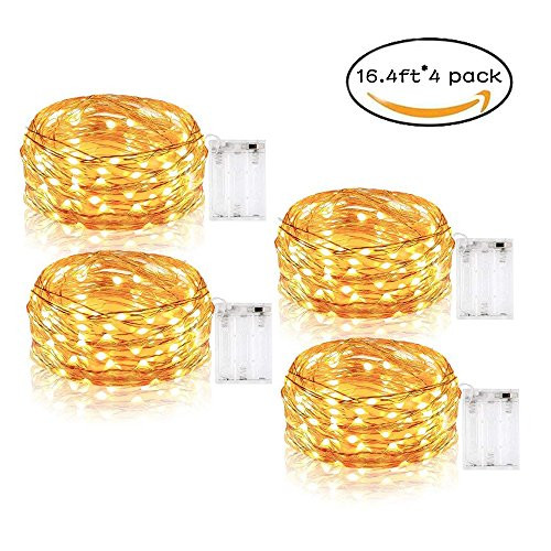 Tasodin led fairy lights waterproof 16.4ft string lights Battery Operated for home, garden, Party, Christmas decoration, 4pcs, Warm White