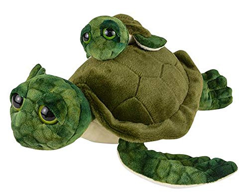 Wildlife Tree 12 and 5 Inch Stuffed Sea Turtle Mom and Baby Plush Floppy Zoo Animal Family Collection