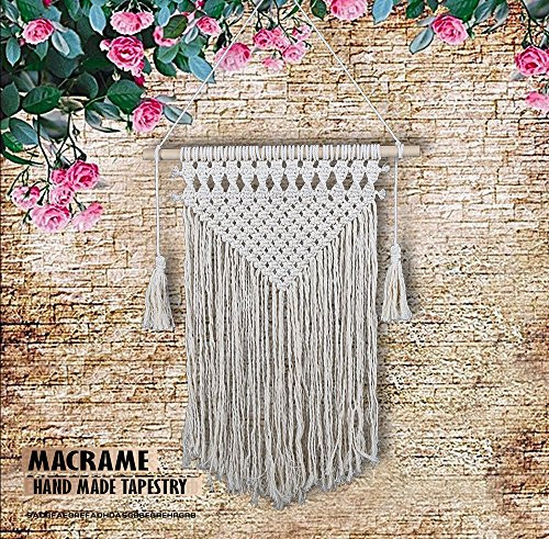 Macrame Wall Hanging Woven Tapestry | Decorative Bohemian Fringe Garland Banner - BOHO Shabby Chic Bohemian Wall Decor - Apartment Dorm Living Room Bedroom Baby Nursery Art - Wedding Party Backdrop