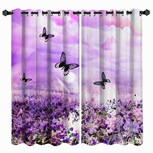 VividHome Butterfly Window Curtain Purple Butterfly Flower Field Print Home Draperies Curtains Window Treatments for Bedroom Living Room Dining Room Decor VividHome Butterfly Window Curtain Purple Butterfly Flower Field Print Home Draperies Curtains Window Treatments for Bedroom Living Room Dining Room Decor