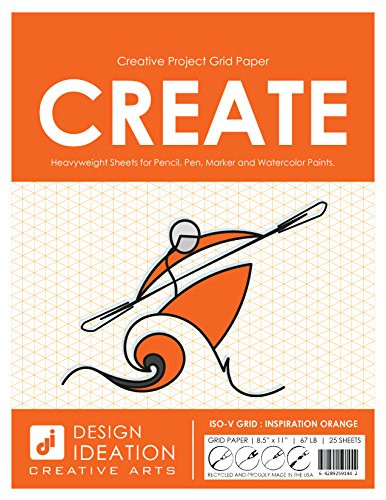 Design Ideation Grid Paper   Multi Media Grid Paper for Pencil Ink Marker and Watercolor Paints Isometric Vertical Grid  25 Sheet Pack   Orange Grid