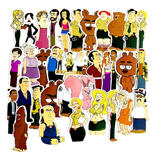 34Pcs American Cartoon Brickleberry Stickers for Water Bottle Cup Laptop Guitar Car Motorcycle Bike Skateboard Luggage Box Vinyl Waterproof Graffiti Patches WJ