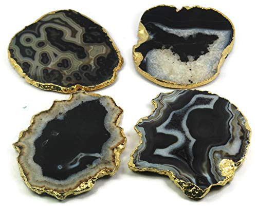 OwlKraft Set of 4 Choco Shade Agate Stone Coasters   Agate Coasters   Stone Under Tables   Decorative Tea Coasters   Brown Table Coasters   Dessous de verre  Gold Electroplated Borders