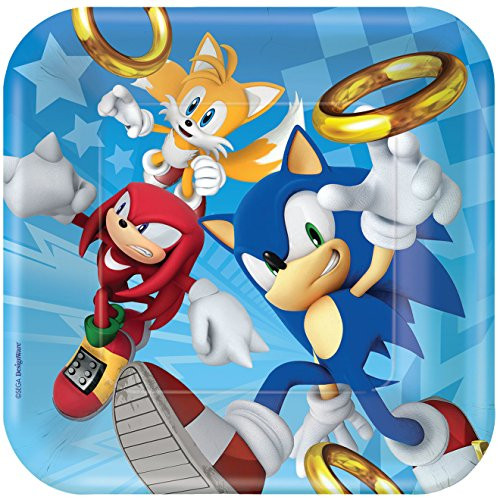 Amscan Sega Sonic The Hedgehog Square Plates, 9", Party Favor
