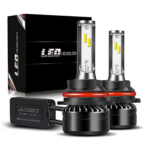 AUSI 9007 HB5 LED Headlight Bulbs Conversion Kit 6000K Crystal White CSP Chips Dual High Low Adjustable Beam Halogen Replacement Headlamps    2 Sets