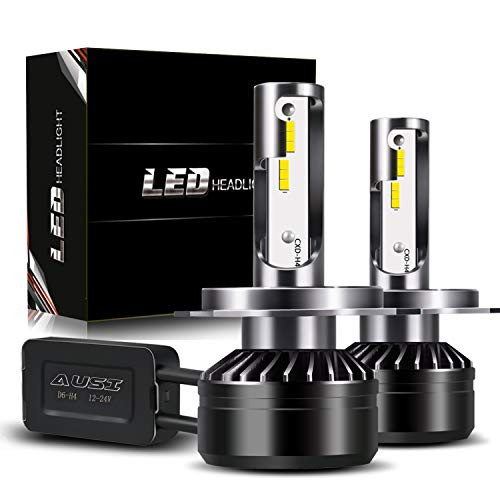 AUSI H4 9003 LED Motocycle Headlight Bulbs Conversion Kit D6 Series 12x CSP Chips Adjustable High Low Combo Beam   6000K 6000LM White   2 Pcs