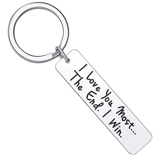 AXEN Key Chain GiftI Love You Most The End I Win Stainless Steel Keyring for Couple Style 7 Black