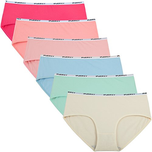 INNERSY Womens Cotton Sporty Underwear Hipster Panties Regular   Plus Size 6 Pack MediumBrights