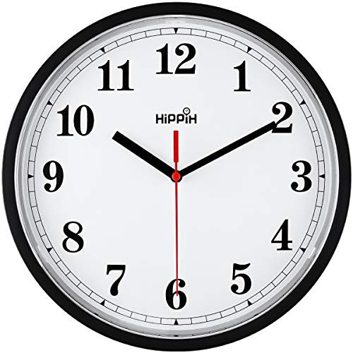 Yoobure 10 Silent Quartz Decorative Wall Clock Non Ticking Classic Digital Clock Battery Operated Round Easy to Read Home Office School Clock  Black