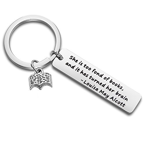 LQRI Book Lover Reading Book Club Keychain She is Too Fond of Books Quote Keychain Book Jewelry Bookworm Gift Book Lover Gift Librarian Gift  Silver