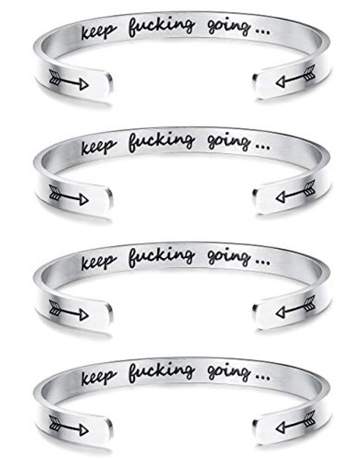 Sllaiss 4 Pcs Inspirational Bracelets Stainless Steel Cuff Bangle Bracelet for Women Men Engraved Motivational Friendship Encouragement Bracelet Graduation Gifts