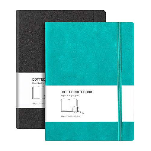 RETTACY Dotted Grid Journal 2 Pack   B5 Large Composition Dotted Notebook with 384 Numbered Pages100gsm Thick Dotted PaperSoft Leather CoverInner Pocket  76 X 10