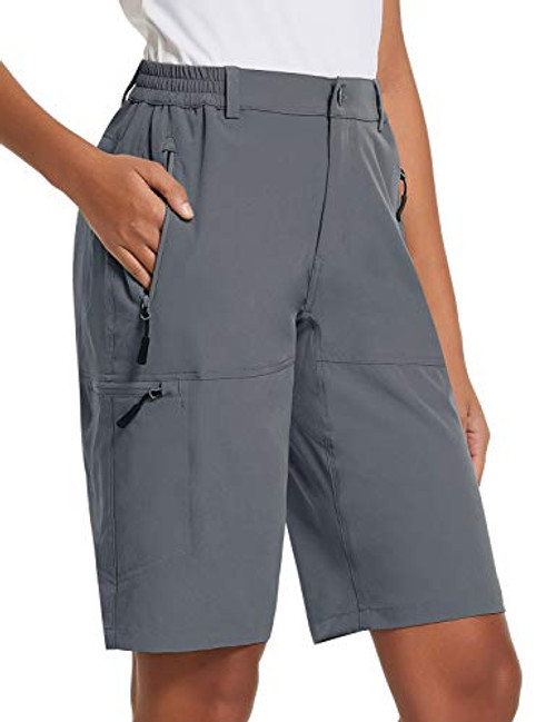 BALEAF Women s 10 Inches Quick Dry Stretch Hiking Cargo Shorts with Zippered Pockets UPF 50  for Camping Travel Dark Grey Size L