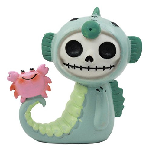 Ebros Furry Bones Sea World Anchor The Seahorse Costume Skeleton Monster With Scuttle The Pink Crab Collectible Figurine 2.5"H