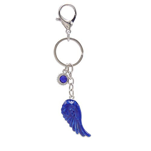 Lasody Angel Wing Birthstone KeyChain September Birthday Keychain Women s Purse or Necklace Charm Mother s Day Gift for Mom or Grandma  September Sapphire