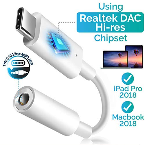 USB C Digital to 3.5mm Headphone Audio Adapter, Insten USB Type C to 3.5mm AUX Converter w/Realtek DAC Hi-res Chipset Compatible with iPad Pro/Google Pixel 2/Pixel 2/XL/Moto Z/ Z2