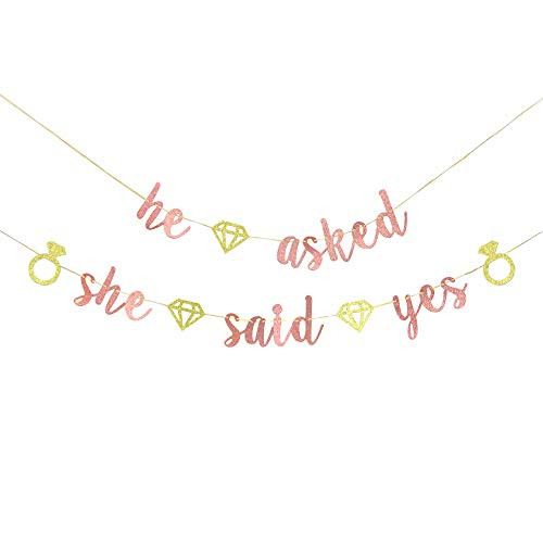 Rose Gold He Asked She Said Yes Banner   Wedding Engagement Bridal Shower Party Decorations
