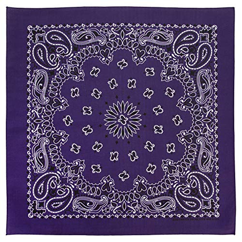 100  Cotton Western Paisley Bandanas  22 inch x 22 inch  Made in USA   Purple Single Piece 22x22   Use For Handkerchief Headband Cowboy Party Wristband Head Scarf   Double Sided Print