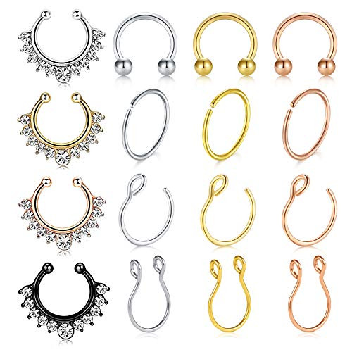 vcmart Fake Nose Rings Hoop 16pcs Stainless Steel Faux Fake Lip Ear Nose Septum Ring Non Pierced Clip On Nose Hoop Rings vcmart Fake Nose Rings Hoop 16pcs Stainless Steel Faux Fake Lip Ear Nose Septum Ring Non Pierced Clip On Nose Hoop Rings
