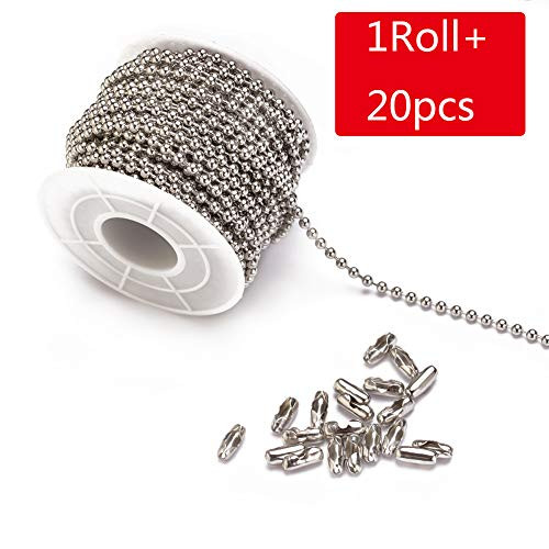 Tiparts 30 Feet Stainless Steel Ball Chains Necklace with 20pcs Connectors ClaspsSilver Bead Chain Sets  Chain Width 3mm 20pcs connectors