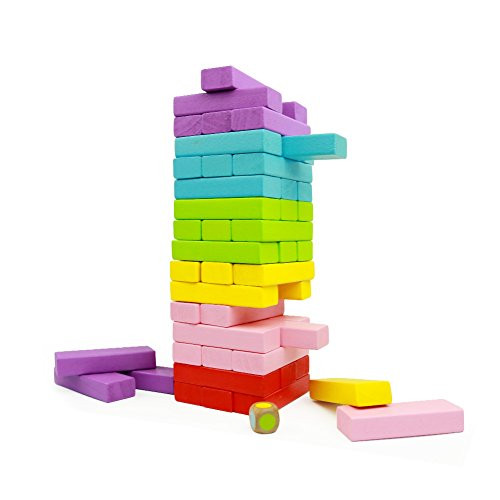GEDIAO Kids Colorful Wooden Stacking Board Games Building Blocks - 48 Pieces Premium Quality Set Tower and Dice
