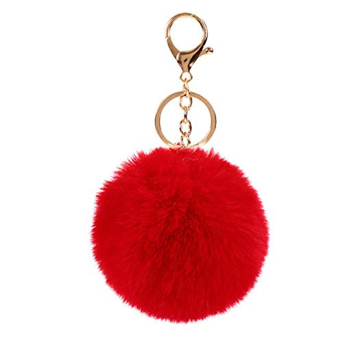 Faux Rabbit Fur Ball Pom Pom Keychain for Car Key Ring Phone Handbag Charm Tote PendantRed