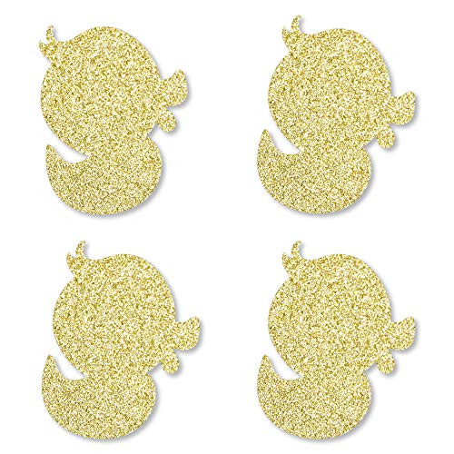 Gold Glitter Duck - No-Mess Real Gold Glitter Cut-Outs - Baby Shower or Birthday Party Confetti - Set of 24
