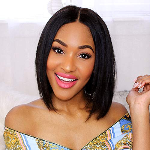 TUNEFUL Short Bob Wigs Brazilian Straight Human Hair lace Front Wigs for Black Women 130  Density Pre Plucked with Baby Hair Natural Color  10 Inch Straight Bob Wigs