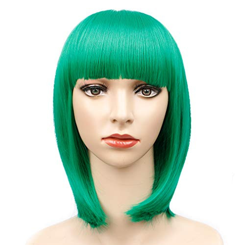 Colorful Bird Green Straight Short Bob Wig with Bangs Synthetic Green Bob Wig for Women Cosplay Party Wig Heat Resistant 12 inches Free Wig Cap Colorful Bird Green Straight Short Bob Wig with Bangs Synthetic Green Bob Wig for Women Cosplay Party Wig Heat Resistant 12 inches Free Wig Cap
