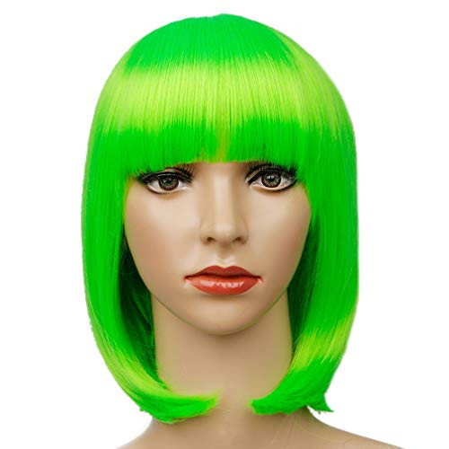 Colorful Bird Neon Green Bob Wig with Bangs Synthetic Short Straight Bob Wig Cosplay Party Wig for Girls Fluorescent Green12 inches Colorful Bird Neon Green Bob Wig with Bangs Synthetic Short Straight Bob Wig Cosplay Party Wig for Girls Fluorescent Green12 inches