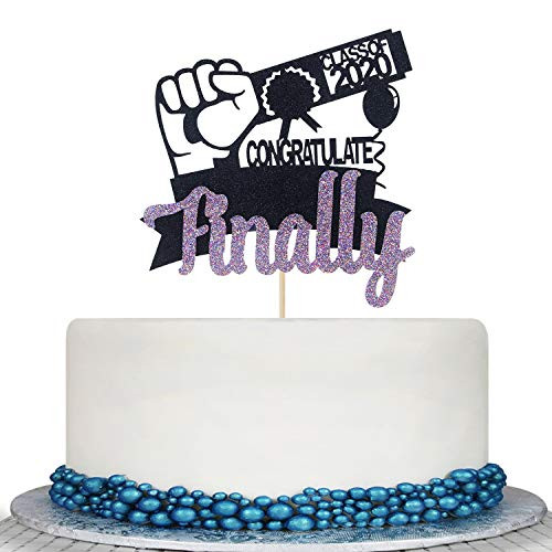 Glitter Finally 2020 Graduation Cake Topper   High School College Graduate Congratulations Cake Decorations Congrats Grad Graduation Party Decorations Supplies