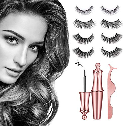 Magnetic Eyelashes with Eyeliner   Magnetic Eyeliner and Magnetic Eyelash Kit   Eyelashes With Natural Look   Comes With Applicator   No Glue Needed 4 Pairs