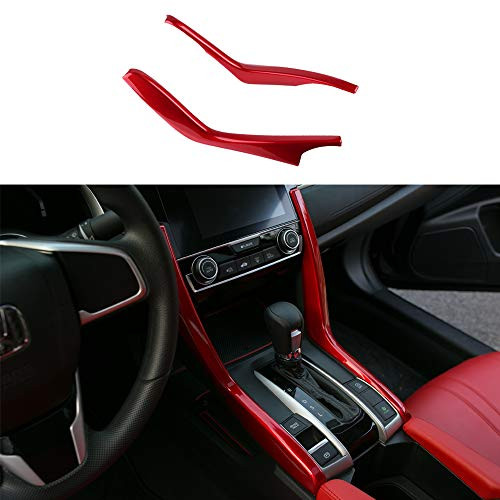 CKE for 10th Gen Civic ABS Center Consoles Interior Gear Shift Panel Molding Strip Cover Decoration Trim for Honda Civic Accessories 2020 2019 2018 2017 2016   Red?2pcs