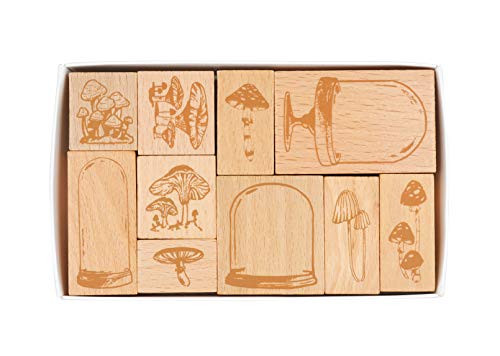 Cliocoo 10pcs Mushroom Agaric Wood Rubber Stamp Set M 81
