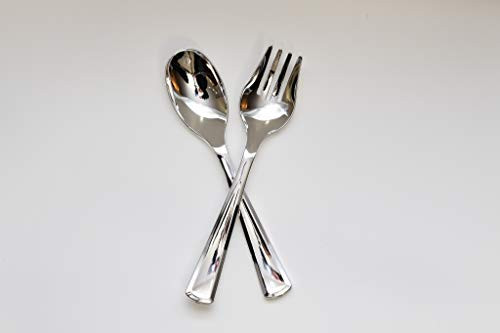Plastic Silver Disposable Large Fork and Spoon Serving Set