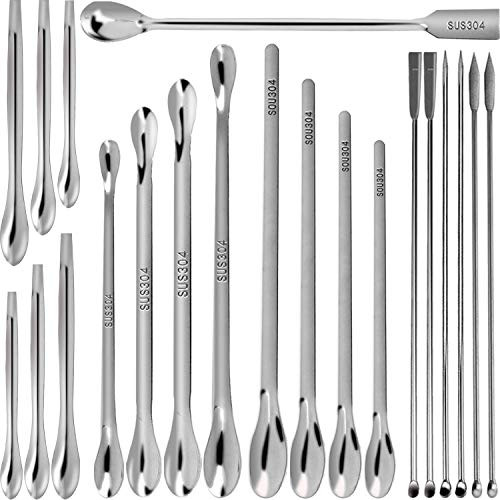WayJaneDTP Stainless Steel Lab Spatula Micro Scoop Tweezers Set 21Pcs Micro Long Sampling Spoon Mixing Spatula for Powders Laboratory Supplies
