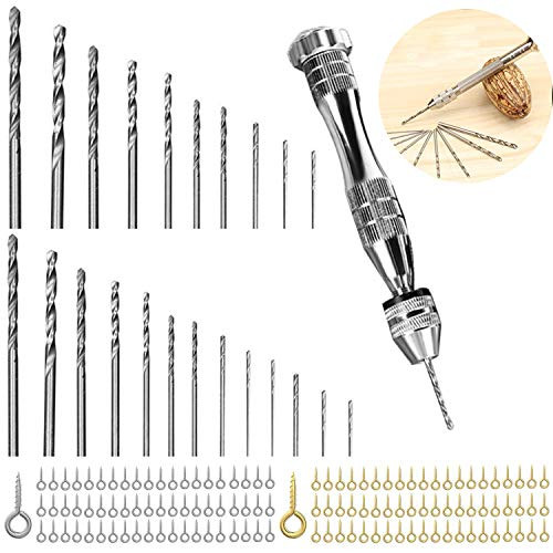 YIKOR Pin Vise Hand Drill for Resin Casting Molds Precision Drill with 20 Pieces Twist Drill Bits and 128 Pieces Eye Screw Pins for Resin Plastic Wood Keychain Pendant Jewelry Making